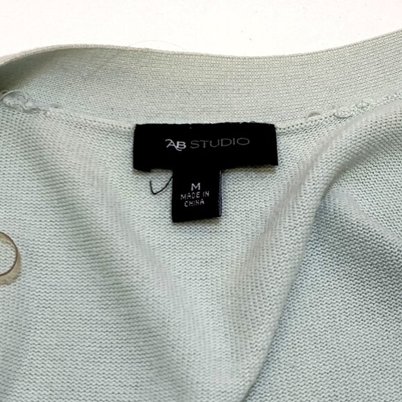 AB Studio Mint V-Neck Cardigan Medium 100% Cotton Lightweight Knit Style 0420M7M - Picture 3 of 9